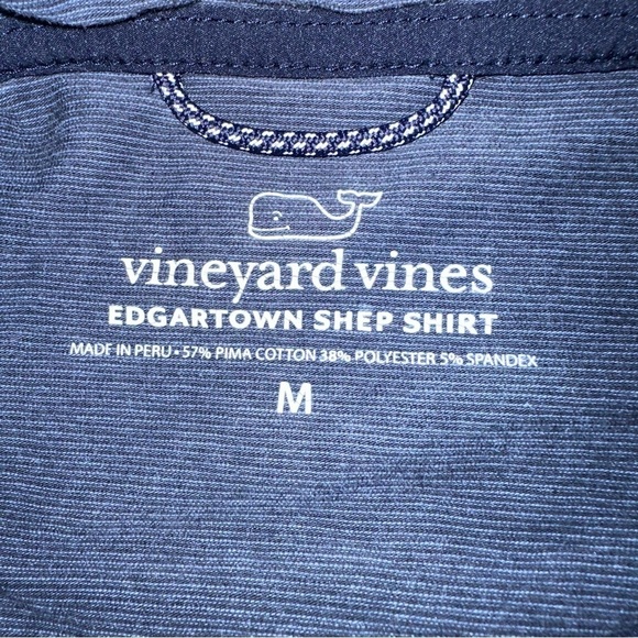 Vineyard Vines Shirt Mens Medium Blue Edgartown Shep Polo Pima Cotton Ribbed - Picture 2 of 11